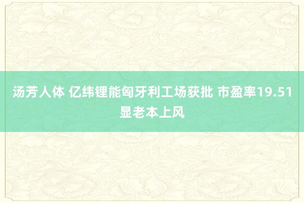 汤芳人体 亿纬锂能匈牙利工场获批 市盈率19.51显老本上风